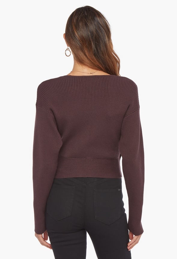 Belted Wrap Jumper Clothing in Chocolate Plum Get great deals at JustFab