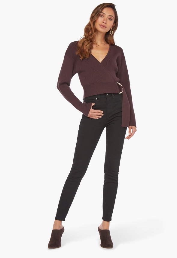 Belted Wrap Jumper Clothing in Chocolate Plum Get great deals at JustFab