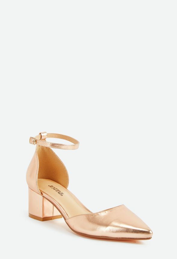 gold court shoes block heel