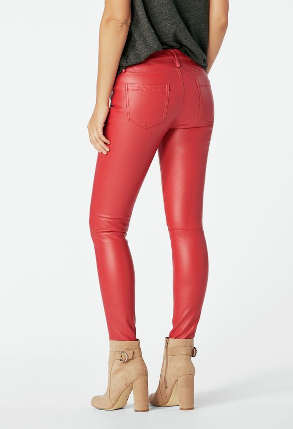 red faux leather jeans