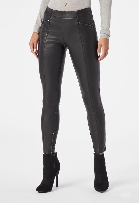 Faux Leather Ankle Zip Pant Clothing in Black - Get great deals at JustFab