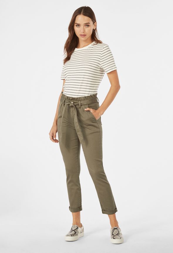 High Rise Paperbag Pants Clothing in Olive - Get great deals at JustFab