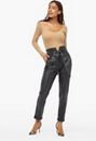 High Rise Belted Faux Leather Trousers