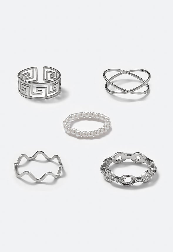 Rene Glass Pearls And Mix Motif Rings Pack