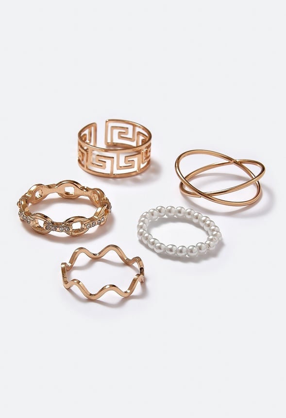 Rene Glass Pearls And Mix Motif Rings Pack