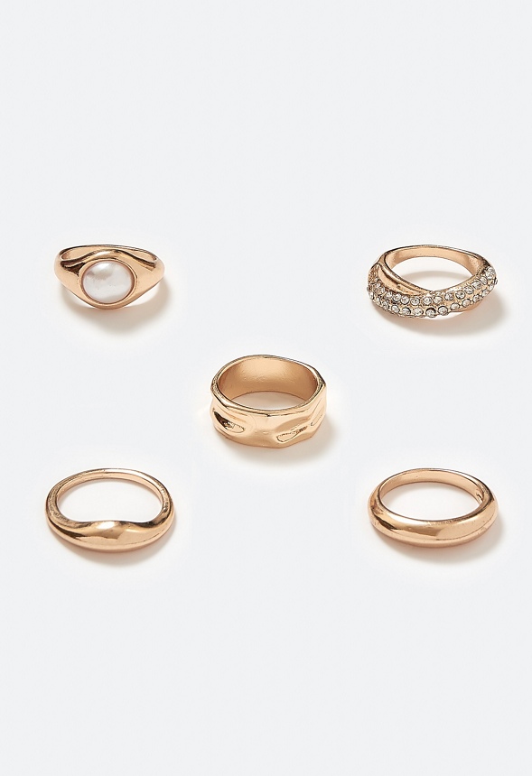 Fern Organic Metal Rings Pack With Pearl Detail