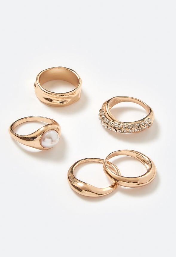 Fern Organic Metal Rings Pack With Pearl Detail