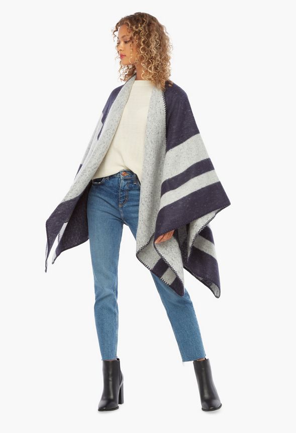 Large Stripe Block Ruana Scarf