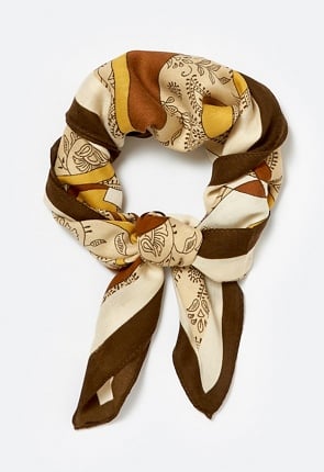Ulla Tonal Cream And Brown Print Satin Like Scarf