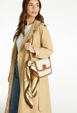 Ulla Tonal Cream And Brown Print Satin Like Scarf
