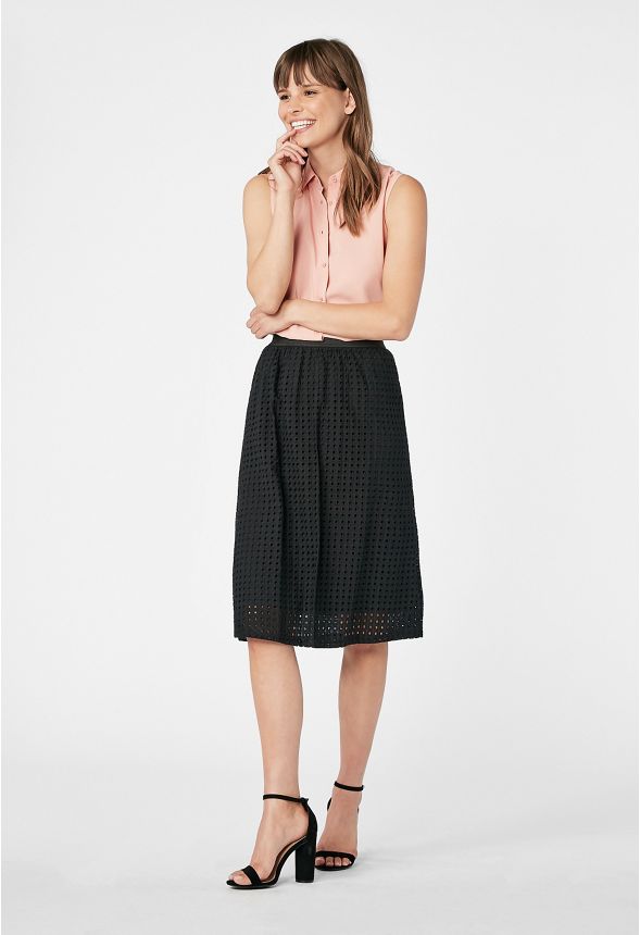 Eyelet Midi Skirt Clothing in Black Get great deals at JustFab