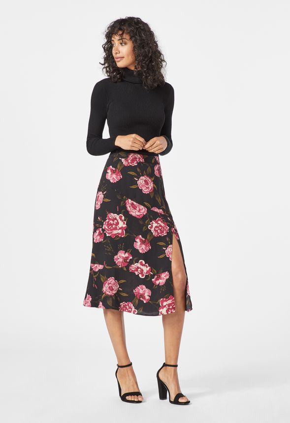 Asymmetrical Hem Midi Skirt