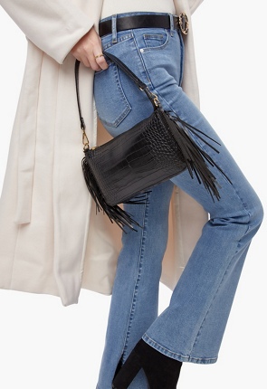 Zippered Shoulder Bag With Fringe