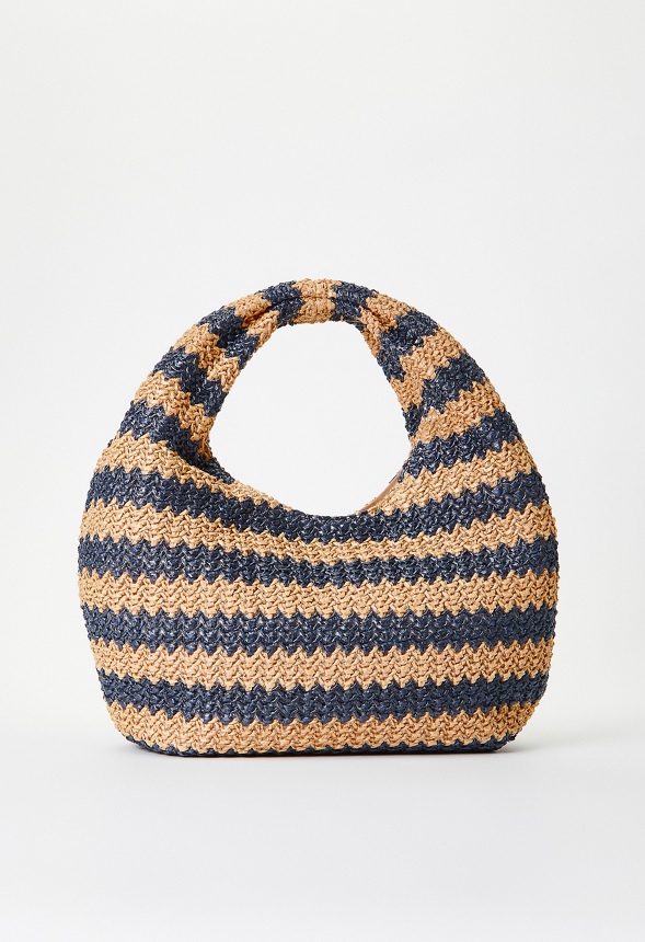 Stripe Crochet Raffia Bag