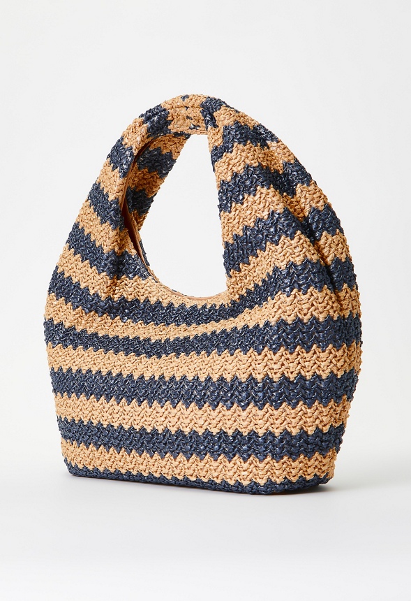 Stripe Crochet Raffia Bag