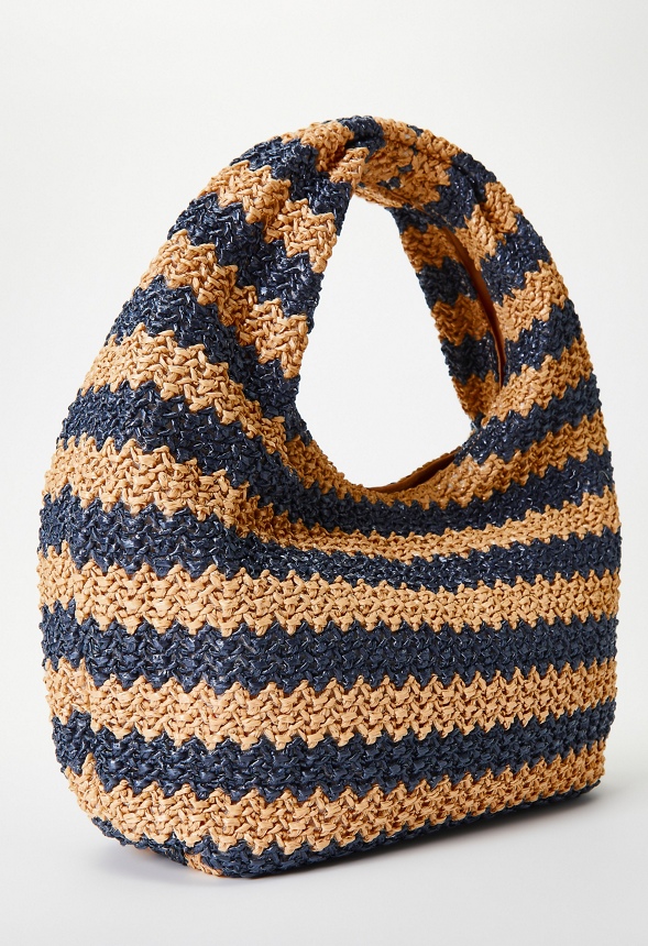 Stripe Crochet Raffia Bag
