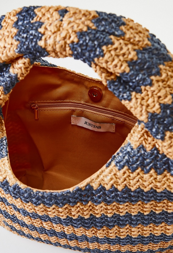 Stripe Crochet Raffia Bag