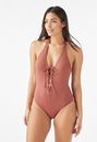 Lace-Up Halter One Piece Swimsuit