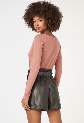 Paperbag Faux Leather Shorts