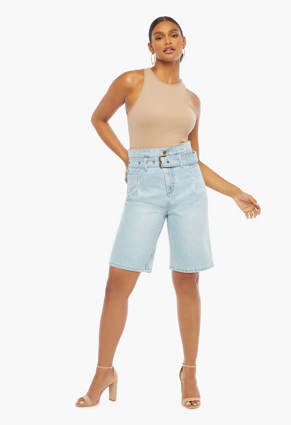 Paperbag Bermuda Denim Shorts