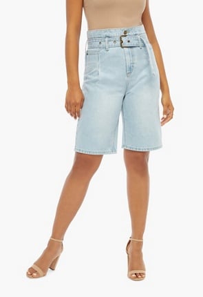 Paperbag Bermuda Jeans-Shorts