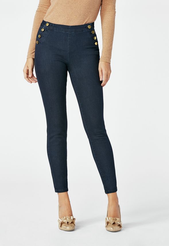 High-Waisted Side Button Skinny