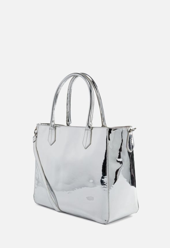 Silver mirror-effect shopper bag