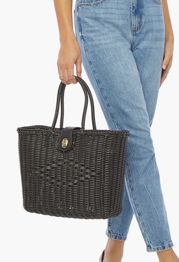 Wicker Tote Bags in Black Get great deals at JustFab