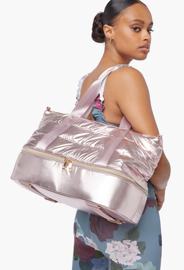 Quilted Gym Bag With Shoe Compartment Bags in Rose Gold Get