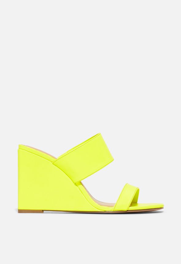 neon yellow wedge heels