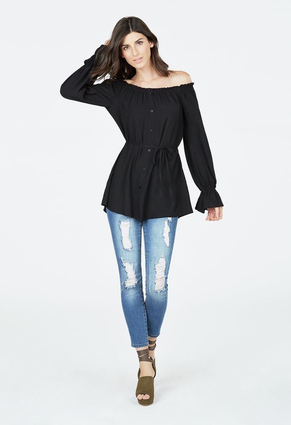 Off Shoulder Button Front Tunic