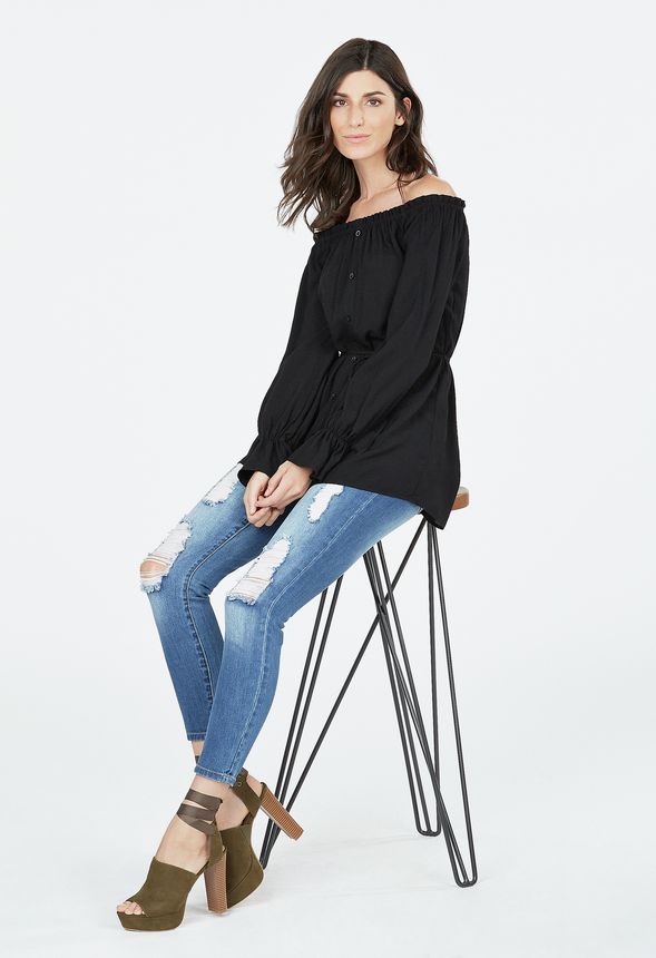 Off Shoulder Button Front Tunic