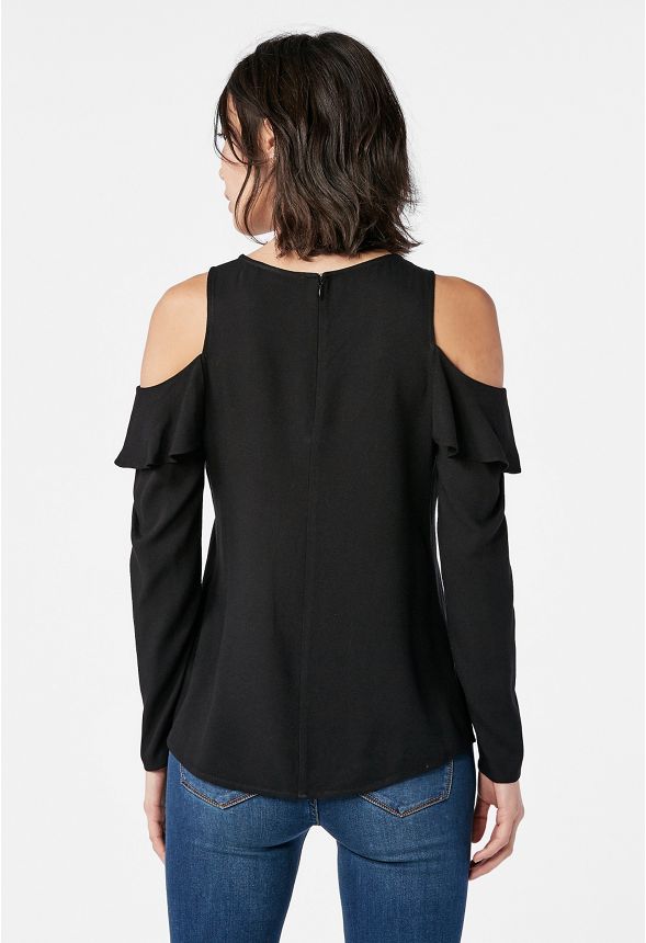 Open shoulder ruffle top on sale