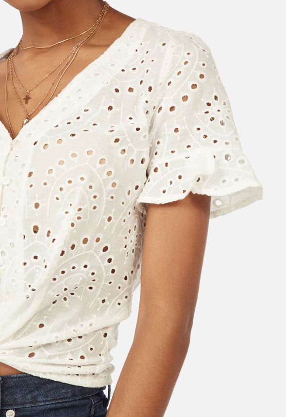 Button Front Eyelet Blouse