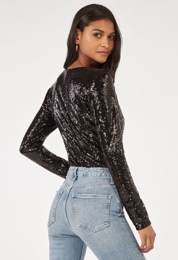Sequin Bodysuit Clothing in Black Get great deals at JustFab