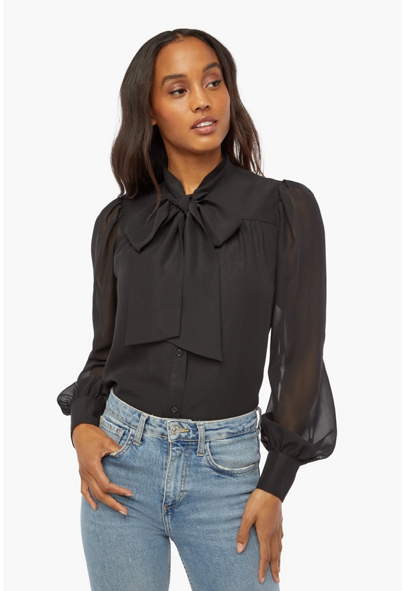Bow Tie Blouse Clothing in Black - Get great deals at JustFab
