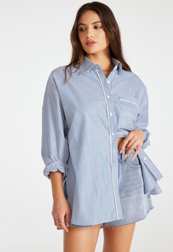 Oversized Men's Shirt With Piping
